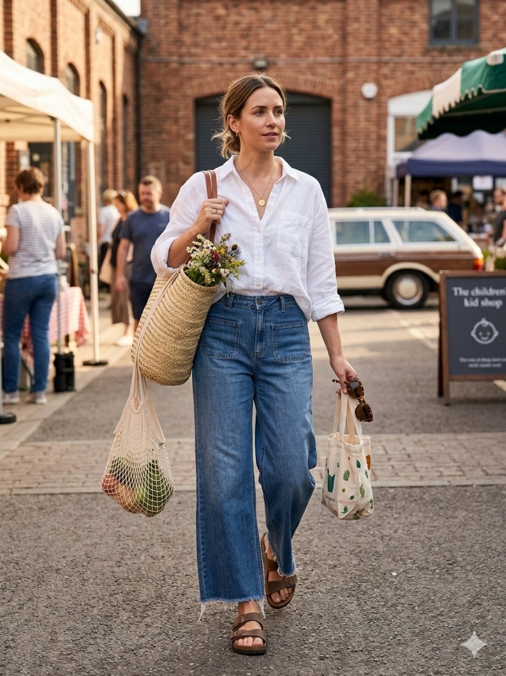Oat New York Medium Blue High-Rise Wide-Leg Jeans